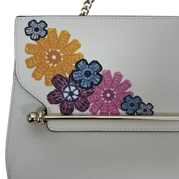 Strathberry Stylist Floral Print Crossbody Leather Clutch Bag White Gold - Picture 9 of 15